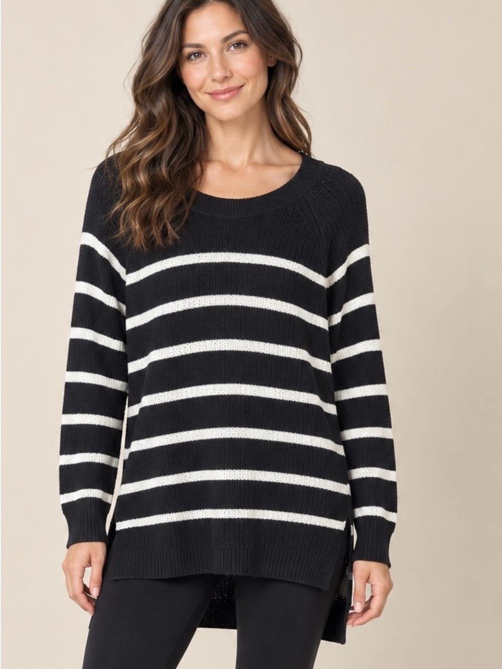 Black and White Stripe Women's Sweater - Classic Crewneck